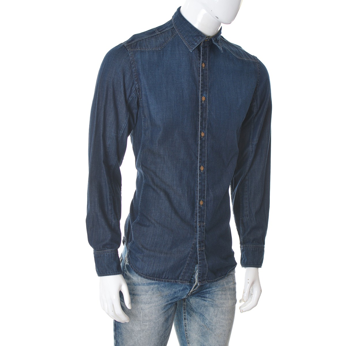 G-Star Denim Shirt Men's Large L Dark Blue Long Sleeve Button Up