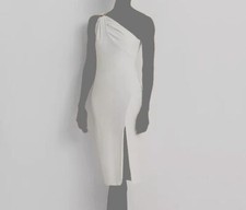 Lauren Ralph Lauren Women's White Pleated Buckle One-Shoulder Dress Size 10