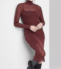 Women's Long Sleeve Lurex Mesh Midi Dress - Wild Fable Burgundy XS retail $30