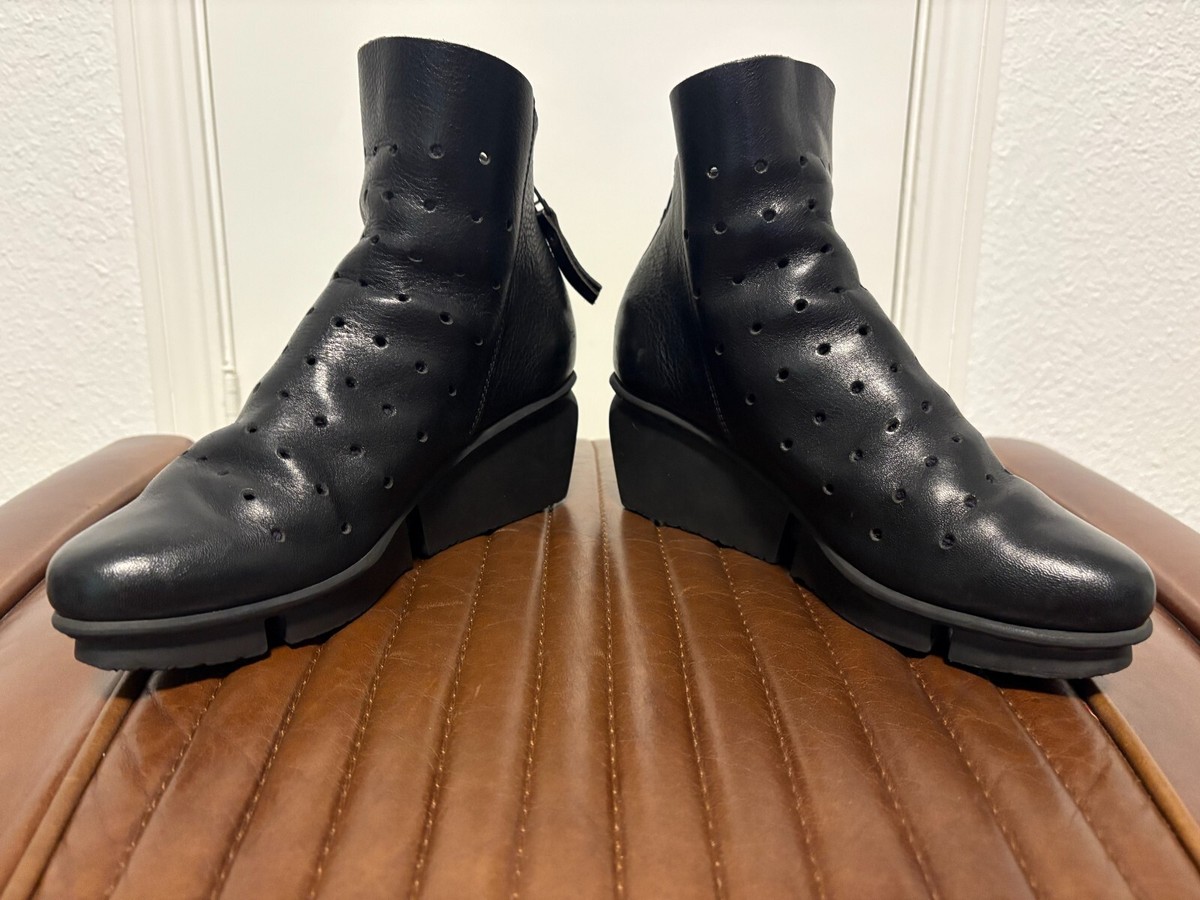 Trippen Black Perforated Wedge Heel Leather Bootie Size 39