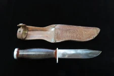 US IMPERIAL Fighting KNIFE Dagger with Tooled Leather Scabbard Sheath