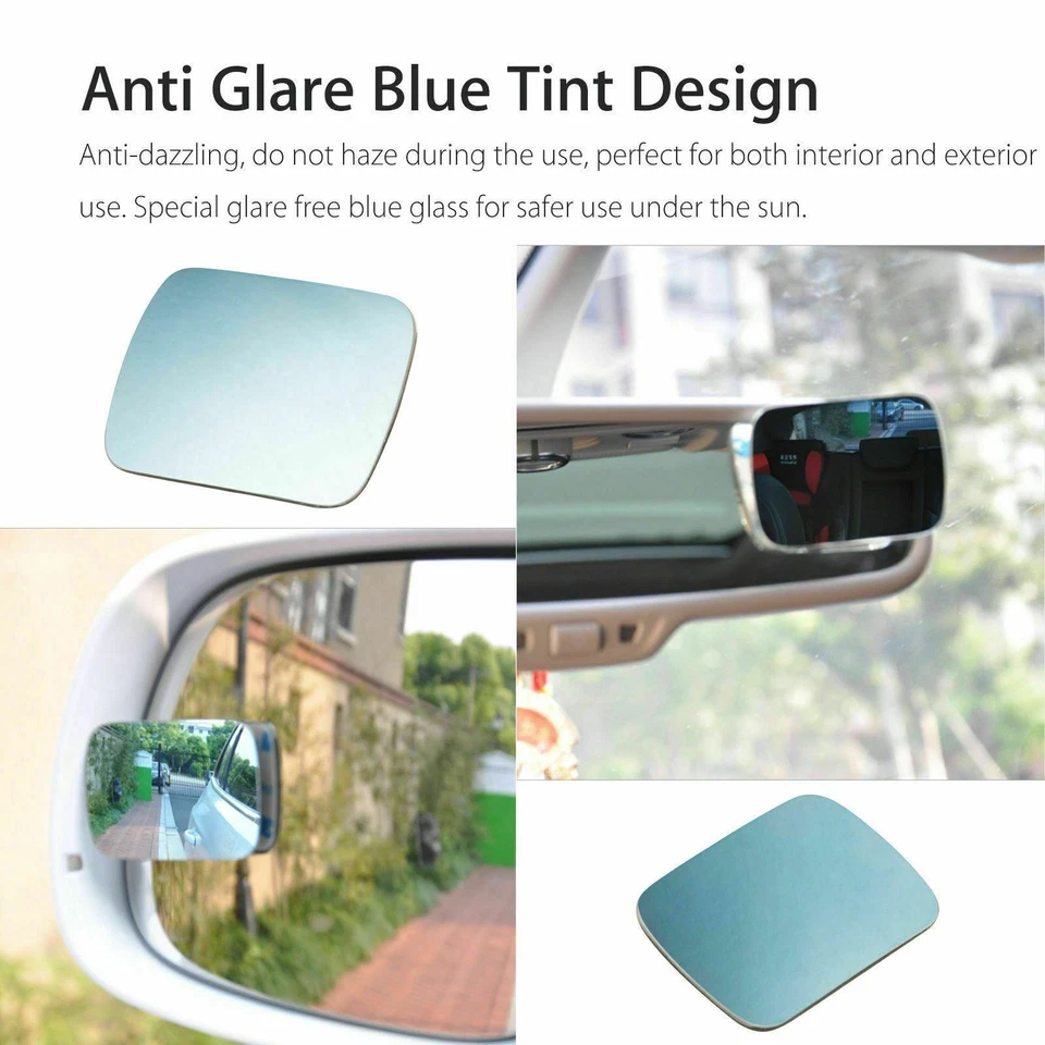 Espejo retrovisor gran angular de punto ciego universal tinte azul 3D para coche  Foto 2 de 4