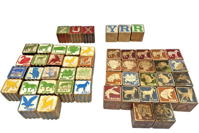 Waterway Ridges Abc Vintage 1950's Wooden ABC Blocks Ridges Embossed Characters Lot Of 50 ...