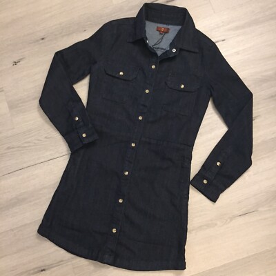 7 For All Mankind Girls NWT Dark Denim Long Sleeve Jean Dress, NEW