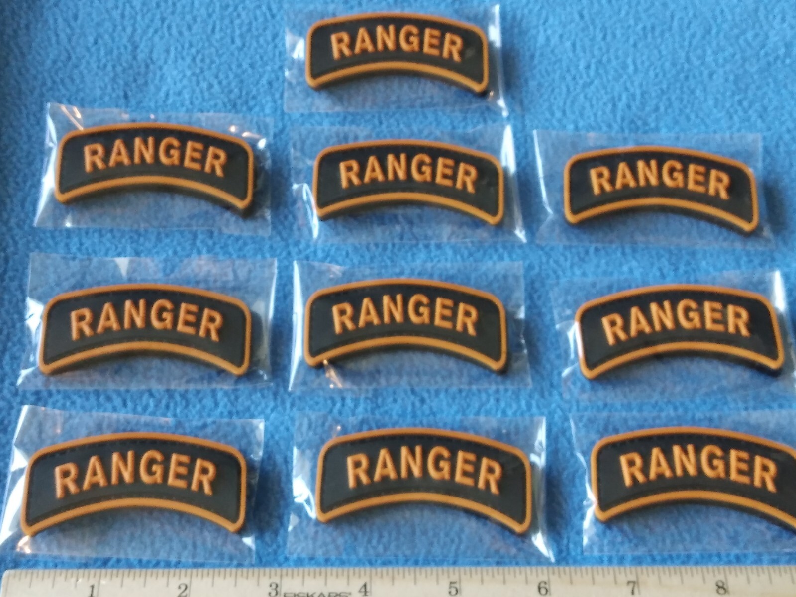 LOT OF 10 - US ARMY ORANGE & BLACK RUBBERIZED - RANGER TABS - NEW 2 1/2 ...