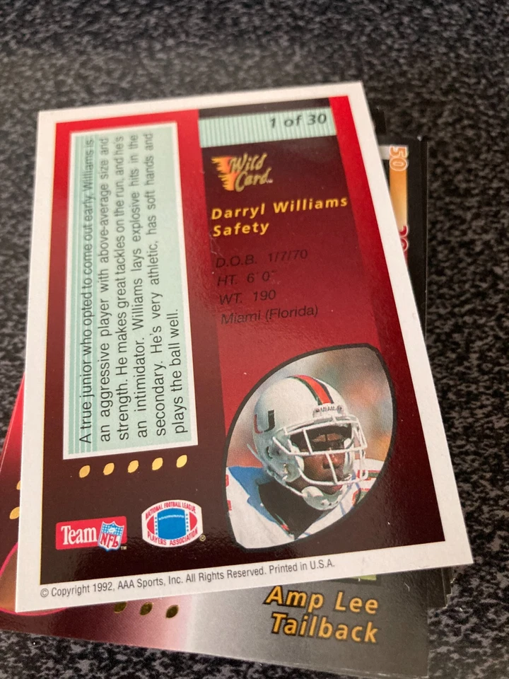 1992 WILD CARD BASE RED HOT FOIL ROOKIES FOOTBALL CARDS - Image 2 of 2