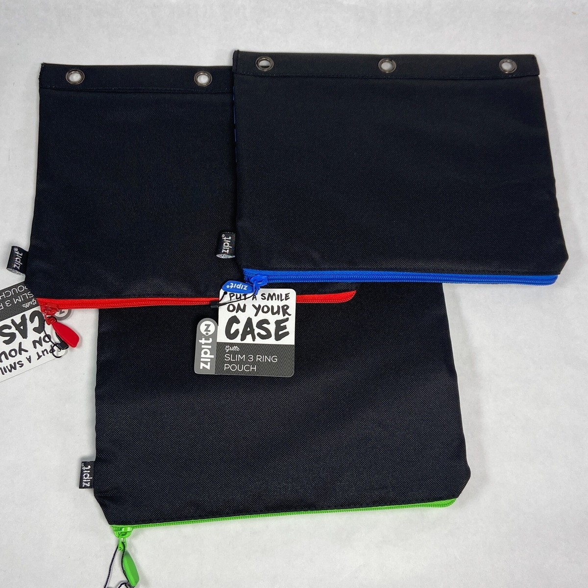Zipit Pencil Cases Pouch 3 GRILLZ Ninja 3 Ring Red Blue