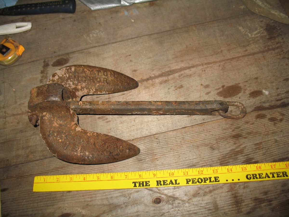 スペシャル！アンティーク　アンカー VINTAGE CAST IRON BOAT ANCHOR 15 LB CLAYTON ANCHOR DAYTONA BEACH