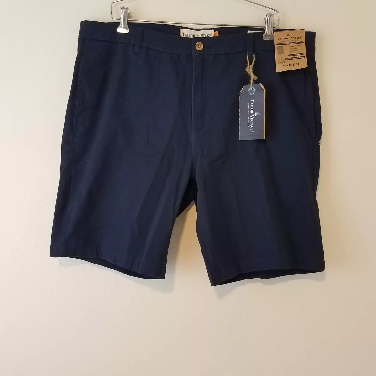 Tailor Vintage Men s 40 Greenwich Slim Fit Navy Blue Shorts Stretch 8355T283 NVB