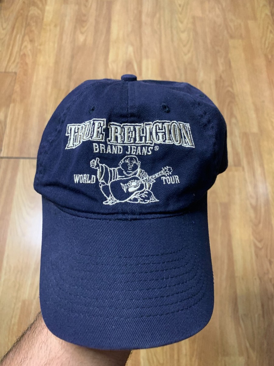 True Religion Hat Cap Strapback Blue Brand Jeans World Tour Buddha