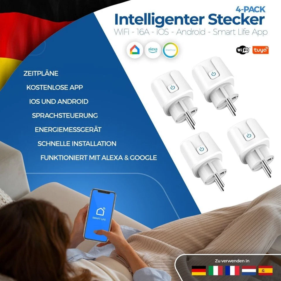 Smart Life Steckdose 16A WIFI WLAN Home Socket Fernbedienung Timer Alexa Google - Bild 4 von 4