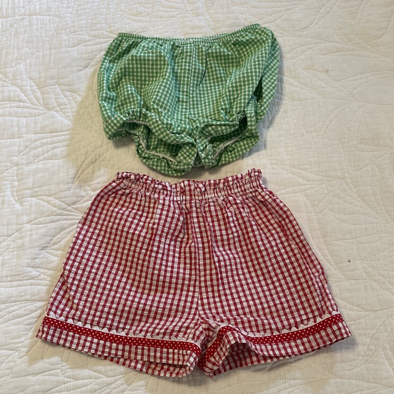 Lot of 2 Rags Land Gingham Girl Shorts Red White Green Size 3/4