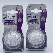 Two 2 NEW Philips AVENT Natural Bottle Nipple First Flow Nipple 0M