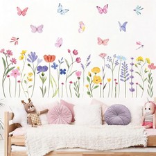 Flower Wall Decals - 8 Sheets 60 Pcs Floral Butterfly Wall Stickers Peel and ...