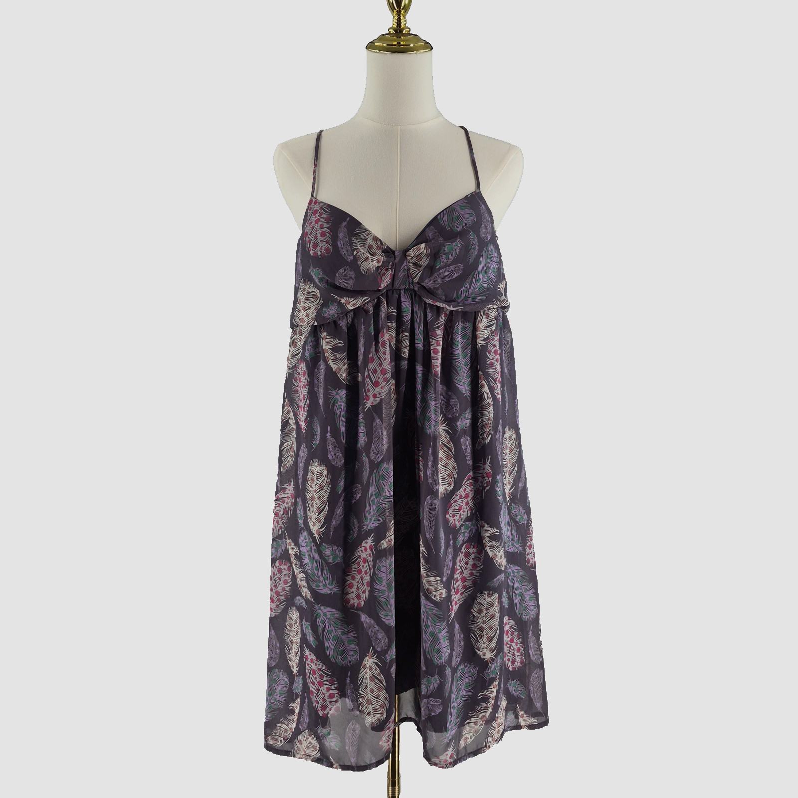 Womens Boho Dress S Purple Blue Strappy Empire Chiffon Mini Sundress Beach USA