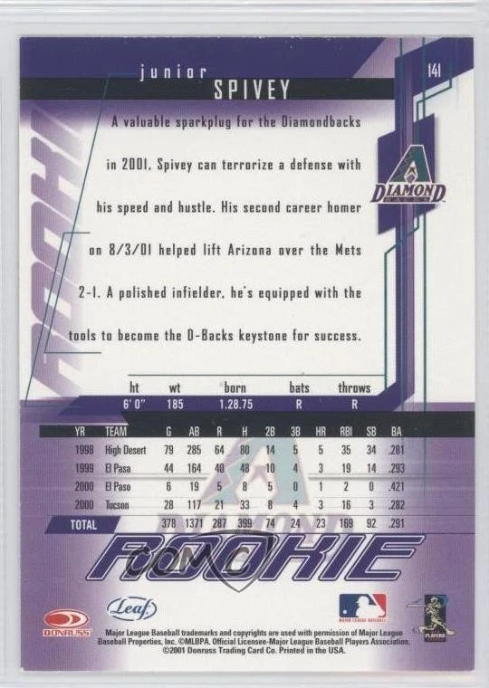 2001 Leaf Rookies & Stars Rookie Junior Spivey #141 RC - Image 2 of 2