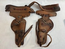 Vintage Double Leather Toy Pistol Holster 1940 s