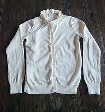 Vtg J.Crew Crewcuts Cardigan Sweater Ruffle Collar Crystal Buttons Girls Sz 12