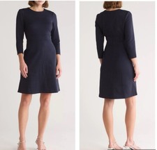 Eliza J Textured Long Sleeve Aline Dress In Navy, Size 12 NWT MSRP-158