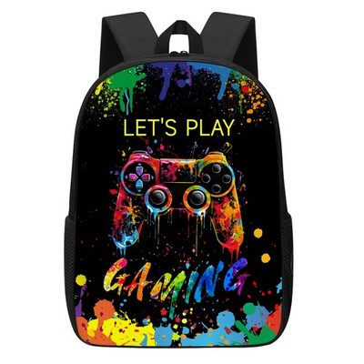 Colorful Gamer Backpack for Boys, Fun Video Game Bookbag, Waterproof 17''