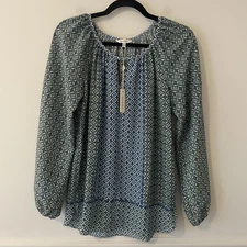 NWT Max Studio Blue Green Floral Peasant Top Size S Boho Chic Cottagecore Folk