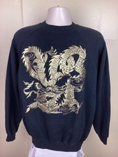 Vtg 1989 Chinese Dragon Double Sided Raglan Crewneck Sweatshirt Black L/XL 80s
