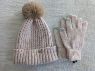 Steve Madden Beanie and Gloves Set Blush Pink Touchscreen Tips Cozy & Soft Nice