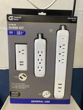 Commercial Electric 3 pack Surge Kit with USA-A and USB-C Ports - 300 Joules - 5