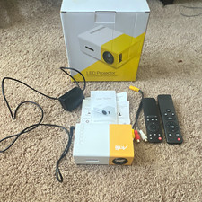 Artlii LED Projector Desktop White/Yellow w/ Remote, Adapter, AV Cables, Box