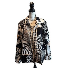 Chico s Tribal Open Front Blazer Jacket Black Brown White Size 3 XL 16 Office