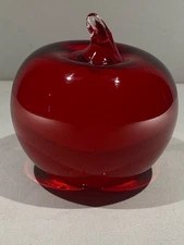 Glass Apple Paperweight Solid Red Glass Unmarked Stunning !