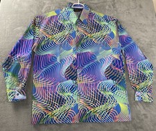 Monzini Collection Crazy Colorful Striped Abstract Geometric Button Shirt Men XL