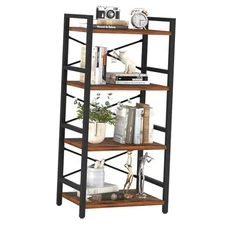  Bookshelf - Small Book Shelf Industrial Bookcase, Narrow 4 Tier Berry Brown