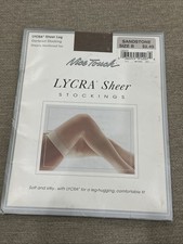Vintage Sears Nice Touch Lycra Sheer Stockings Gartered Nylon Sandstone Size B