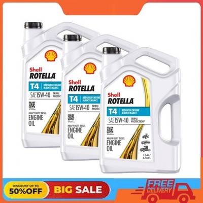 (3 pack) Shell Rotella T4 Triple Protection 15W-40 Diesel Engine Oil, 1 Gallon