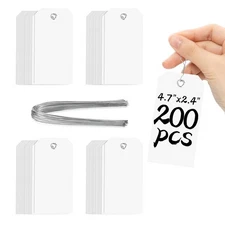 200 Pieces White Blank Shipping Tags 4 3/4" x 2 3/8" With String Hanging Plas...