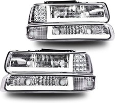 LED DRL Headlight 99-2006 Chevy Silverado Suburban Tahoe 1500 2500 Clear Chrome