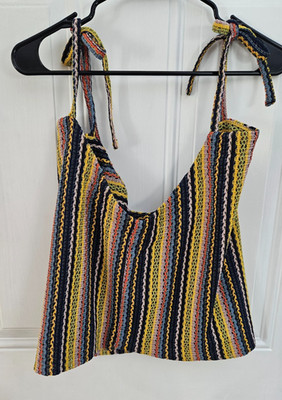 Madewell Texture & Thread Tie-Shoulder Tank Top Rainbow crochet sz Small