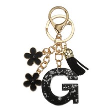 Alphabet Initial Letter Keychain Cute Charm with Tassel Flower Letter G Black 