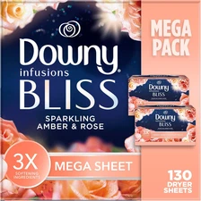 Downy Infusions Mega Dryer Sheets, Laundry Fabric Softener, BLISS, Amber and Ros