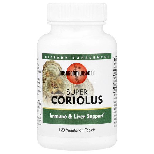 Mushroom Wisdom Super Coriolus 120 Veggie Tabs Dairy-Free, Gluten-Free, GMP