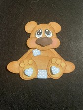 Stuffy Bear with Blue Patch and Hearts premade paper piecing scrapbook diecut 3D