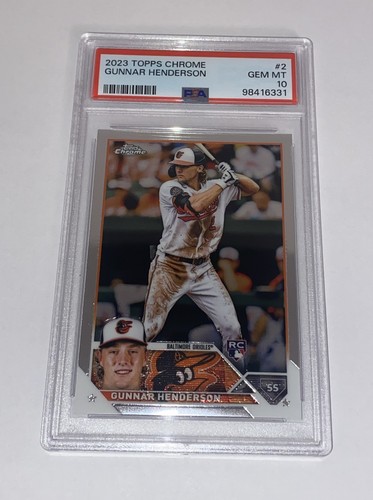 Topps 2023 Chrome Gunnar Henderson Batting #2 RC Base Set Orioles PSA 10