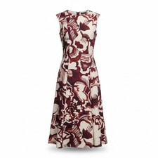 Ann Taylor Womens White & Burgundy Rayon Sleeveless Floral Midi Dress Size 2