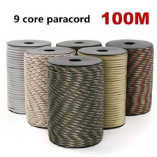100/50m 550 Military Standard 9-Core Paracord 4mm Outdoor Parachute Rope
