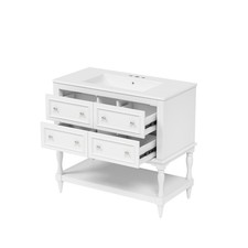 Stylish White Bathroom Vanity Cabinet with Ceramic Sink, Wood Frame, Pre-Drilled