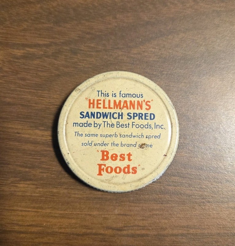 Vintage Hellman's Best Foods Sandwich Spred Jar Lid -PLEASE READ HISTORY!! 