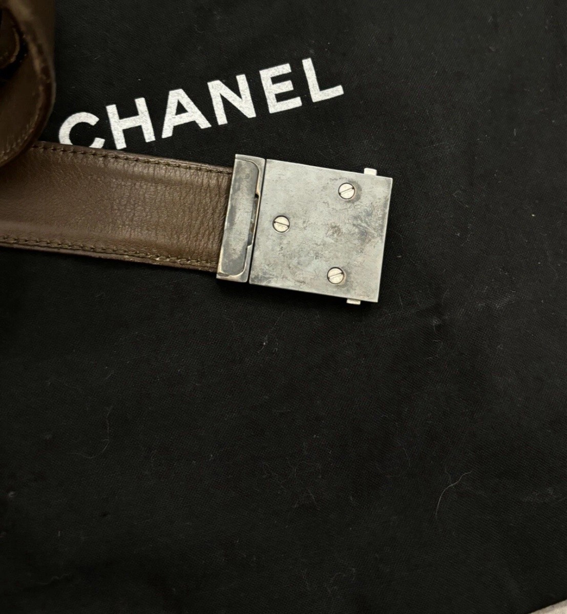 【超レア！】CHANEL レザー ベルト CCロゴ 80/32 CHANEL Brown Leather Belt Size 80.32 Silver/Black Coco Mark