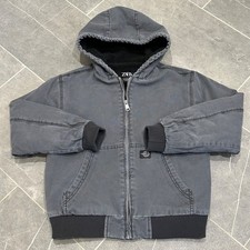Zara Kids Boys Grey Canvas Hooded Jacket Sherpa Lined Full Zip Size 11-12 Vtg