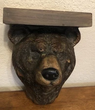 1996 Telle M. Stein Bear Head Wall Shelf Resin Rustic Cabin Decor Lodge (Read)